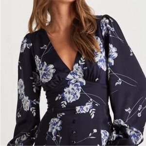 Lulu's Navy Floral Midi Dress